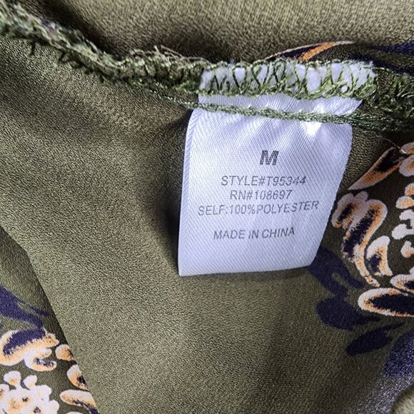 Women's Alice Blue Blouse Top Green & Black Floral Sleeveless V Neck Size M - Picture 5 of 9